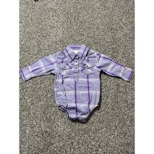 Cowgirl Hardware One Piece Baby Girl 12M Purple Plaid Snap Long Sleeve Bodysuit